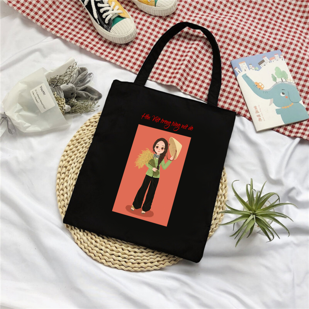 Túi tote bộ sưu tập tà áo Việt Nam - Hồn Việt trong từng nét áo túi vải canvas đeo vai đi chơi du lịch 35x40cm tota0214
