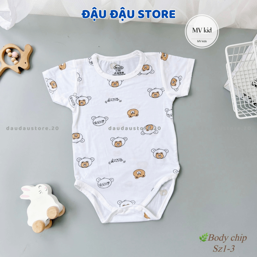 Set 3/5 Body Chip Bodysuit Cộc Thun Petit cho bé Sơ sinh từ 3-9 kg mềm mại thấm hút cho bé trai bé gái MV Đậu Đậu Store