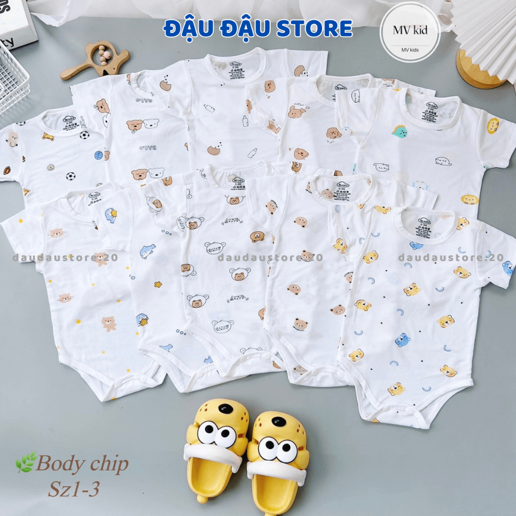 Set 3/5 Body Chip Bodysuit Cộc Thun Petit cho bé Sơ sinh từ 3-9 kg mềm mại thấm hút cho bé trai bé gái MV Đậu Đậu Store