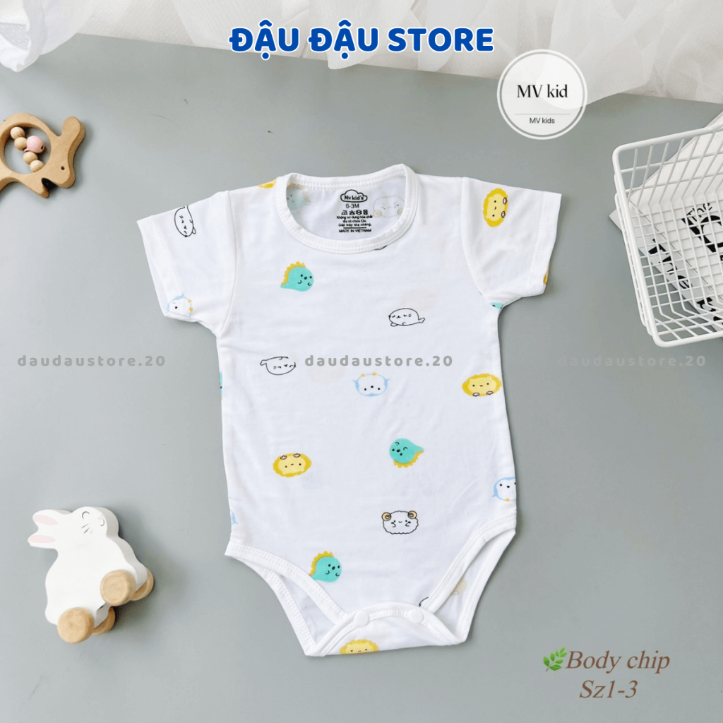 Set 3/5 Body Chip Bodysuit Cộc Thun Petit cho bé Sơ sinh từ 3-9 kg mềm mại thấm hút cho bé trai bé gái MV Đậu Đậu Store