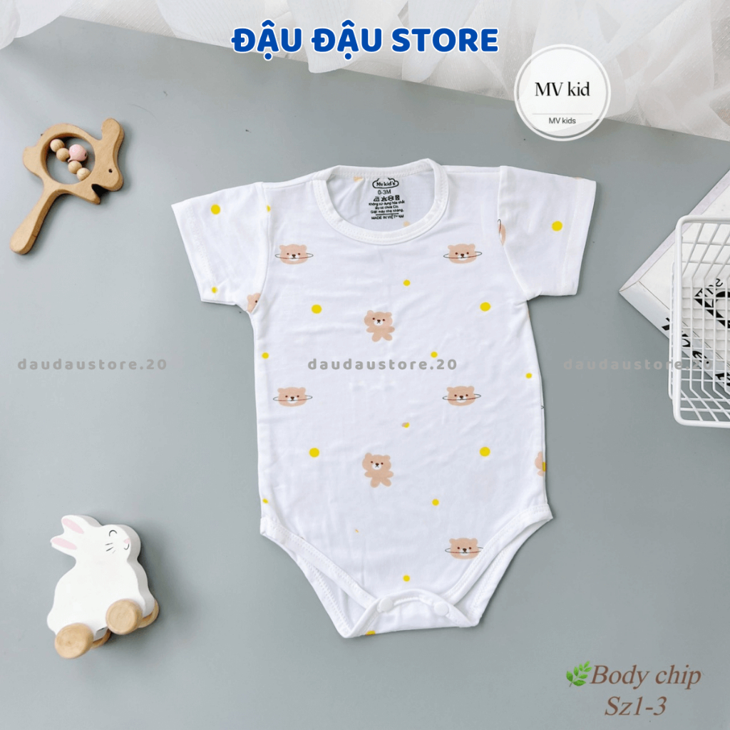Set 3/5 Body Chip Bodysuit Cộc Thun Petit cho bé Sơ sinh từ 3-9 kg mềm mại thấm hút cho bé trai bé gái MV Đậu Đậu Store