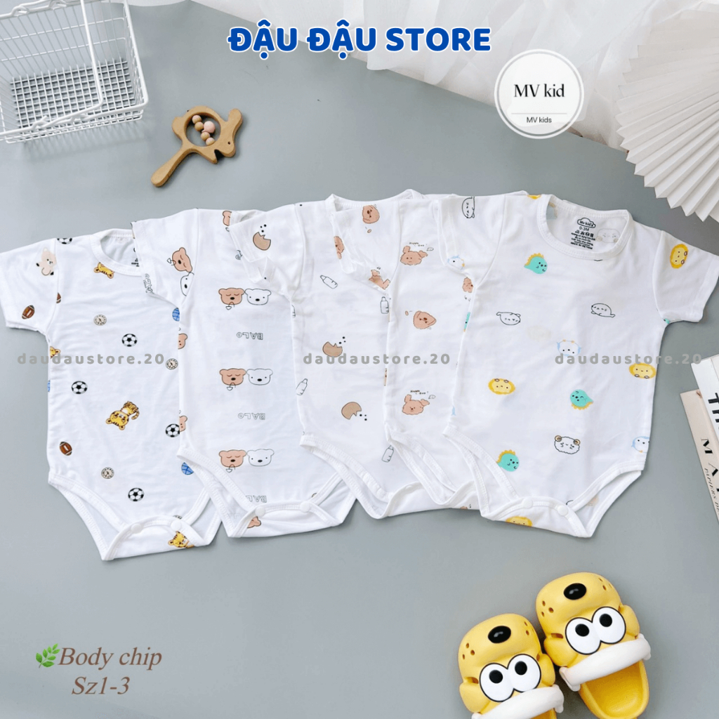 Set 3/5 Body Chip Bodysuit Cộc Thun Petit cho bé Sơ sinh từ 3-9 kg mềm mại thấm hút cho bé trai bé gái MV Đậu Đậu Store