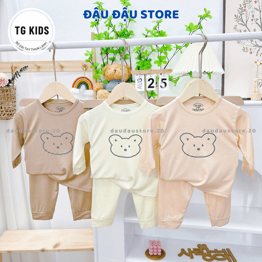 (Đẹp) Set 3 Bộ Sơ Sinh Dài Tay Chui Đầu Hình Gấu Thun Lạnh Quần Vát mềm mịn cho bé size 3-13 kg TG-DL88 Đậu Đậu Store