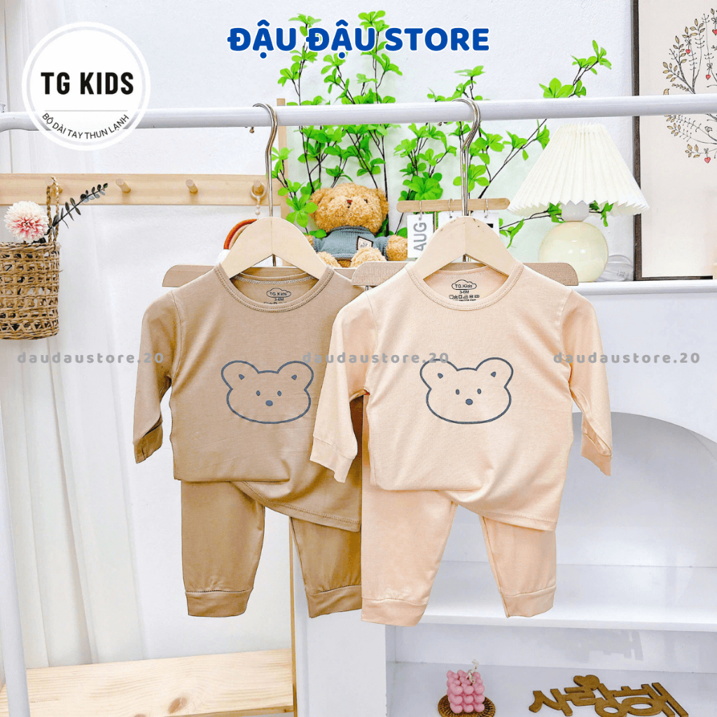 (Đẹp) Set 3 Bộ Sơ Sinh Dài Tay Chui Đầu Hình Gấu Thun Lạnh Quần Vát mềm mịn cho bé size 3-13 kg TG-DL88 Đậu Đậu Store