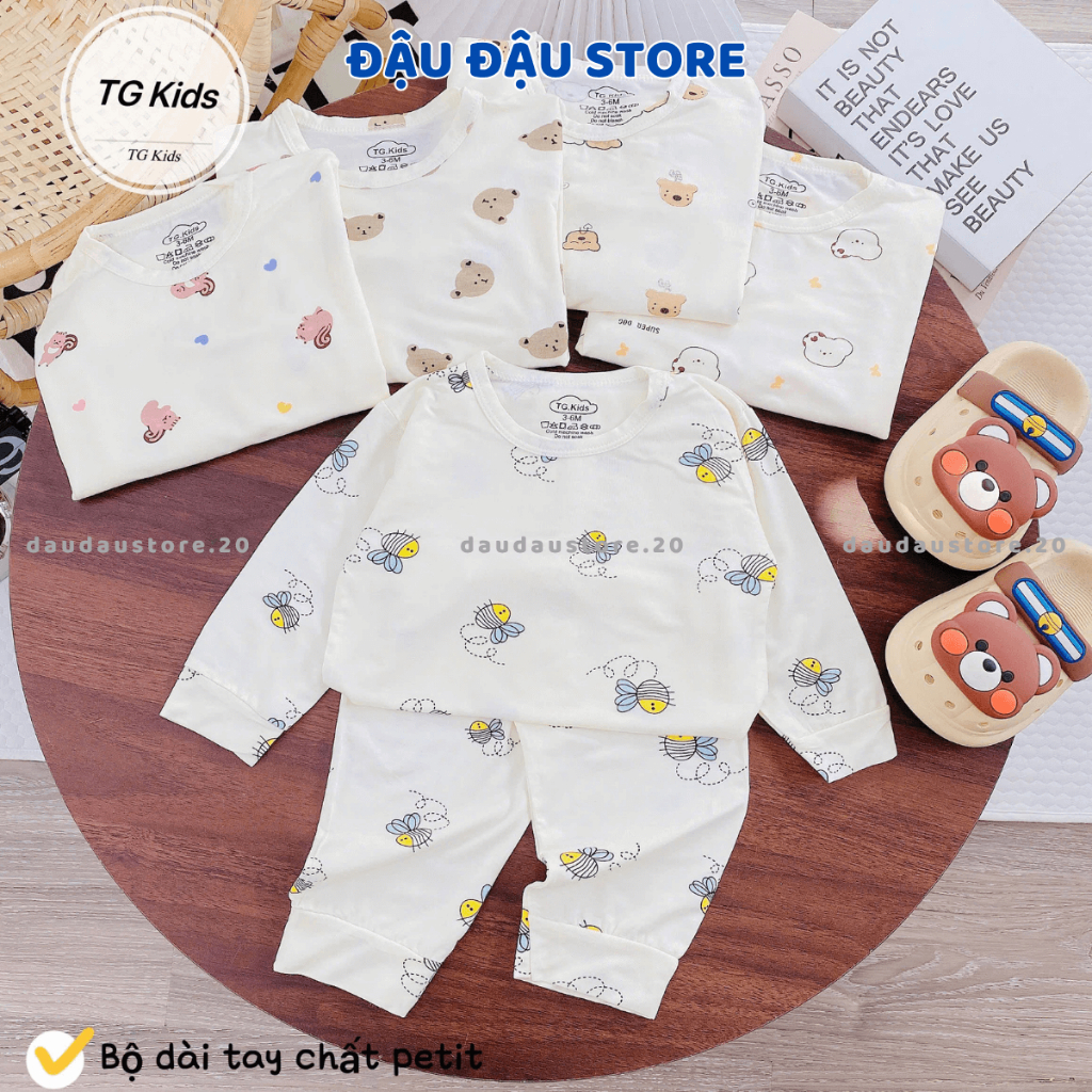 Set 2- 3Bộ Dài Tay Chui Đầu Thun Lạnh Sơ Sinh Nền Kem in hoạ tiết mềm mịn cho bé sơ sinh size 3-15kg DL100 Đậu Đậu Store