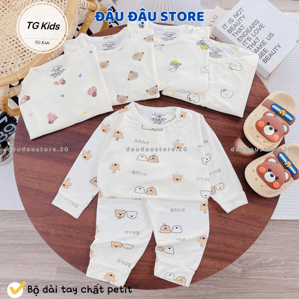 Set 2- 3Bộ Dài Tay Chui Đầu Thun Lạnh Sơ Sinh Nền Kem in hoạ tiết mềm mịn cho bé sơ sinh size 3-15kg DL100 Đậu Đậu Store