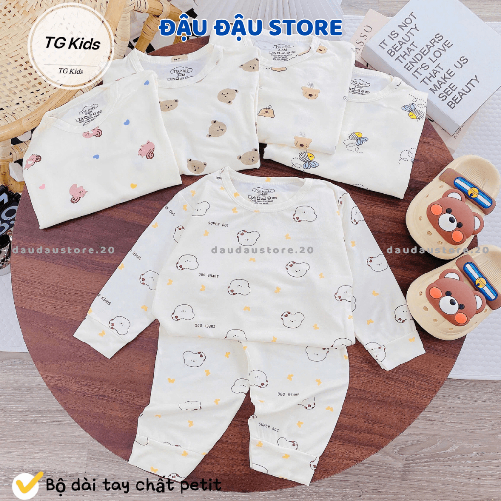 Set 2- 3Bộ Dài Tay Chui Đầu Thun Lạnh Sơ Sinh Nền Kem in hoạ tiết mềm mịn cho bé sơ sinh size 3-15kg DL100 Đậu Đậu Store