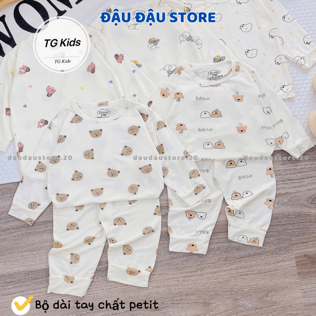 Set 2- 3Bộ Dài Tay Chui Đầu Thun Lạnh Sơ Sinh Nền Kem in hoạ tiết mềm mịn cho bé sơ sinh size 3-15kg DL100 Đậu Đậu Store