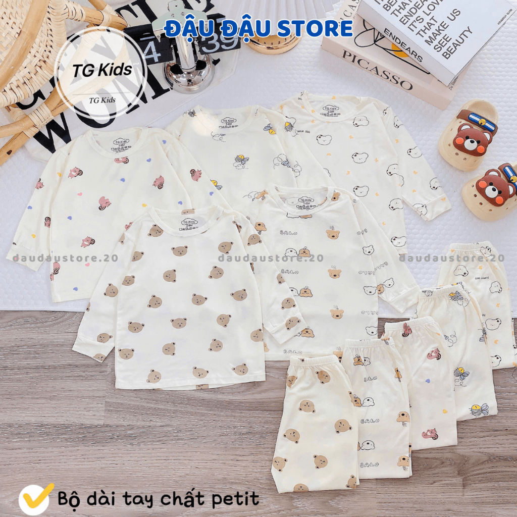 Set 2- 3Bộ Dài Tay Chui Đầu Thun Lạnh Sơ Sinh Nền Kem in hoạ tiết mềm mịn cho bé sơ sinh size 3-15kg DL100 Đậu Đậu Store