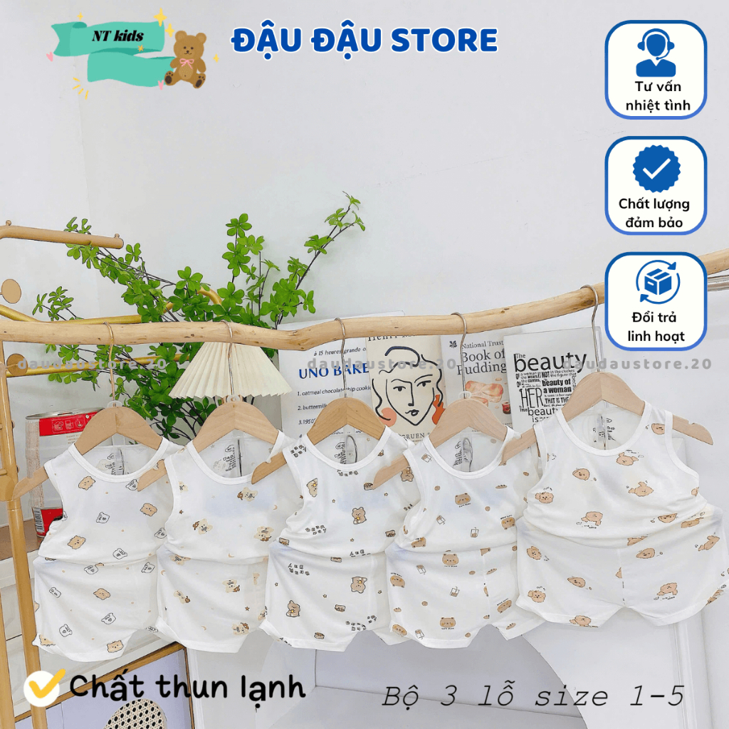 Set 2-3 bộ ba lỗ thun petit sơ sinh in hoạ tiết mềm mịn cho bé trai gái size 4 -14 kg BL08T Đậu Đậu Store