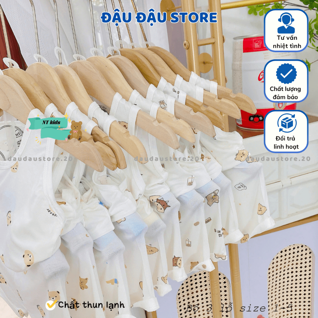 Set 2-3 bộ ba lỗ thun petit sơ sinh in hoạ tiết mềm mịn cho bé trai gái size 4 -14 kg BL08T Đậu Đậu Store