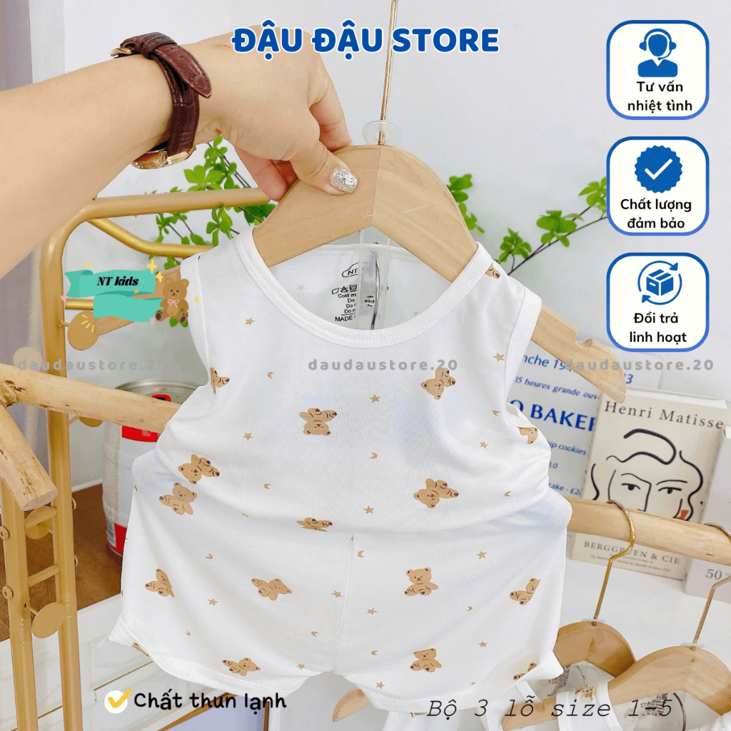 Set 2-3 bộ ba lỗ thun petit sơ sinh in hoạ tiết mềm mịn cho bé trai gái size 4 -14 kg BL08T Đậu Đậu Store