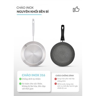 Chảo inox cạn lòng Haatz CIC6810 6820 6830 , Inox 316 nguyên khối, đáy từ 3 lớp, không bong tróc
