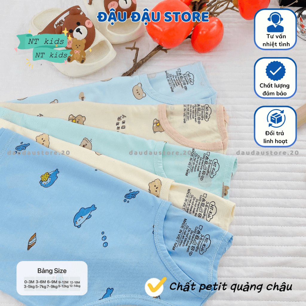 (Loại Đẹp) Set 3/5 Áo Ba Lỗ Thun Lạnh Sơ Sinh in hoạ tiết mềm mịn cho bé trai gái size 4 -14 kg MD-ABL06M Đậu Đậu Store