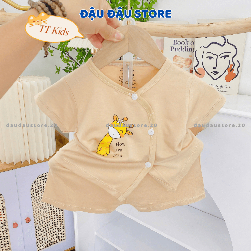 Combo 2/3/5 Bộ cộc tay vạt chéo sơ sinh thun lạnh TT mềm mịn nhiều màu cho bé trai bé gái 3-9kg TT-CL77 Đậu Đậu Store