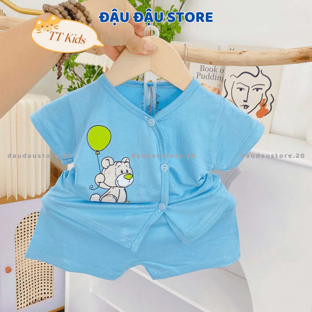 Combo 2/3/5 Bộ cộc tay vạt chéo sơ sinh thun lạnh TT mềm mịn nhiều màu cho bé trai bé gái 3-9kg TT-CL77 Đậu Đậu Store