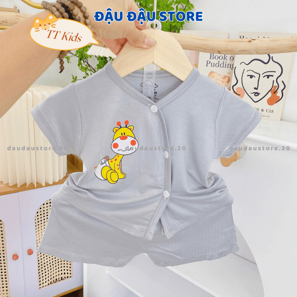 Combo 2/3/5 Bộ cộc tay vạt chéo sơ sinh thun lạnh TT mềm mịn nhiều màu cho bé trai bé gái 3-9kg TT-CL77 Đậu Đậu Store