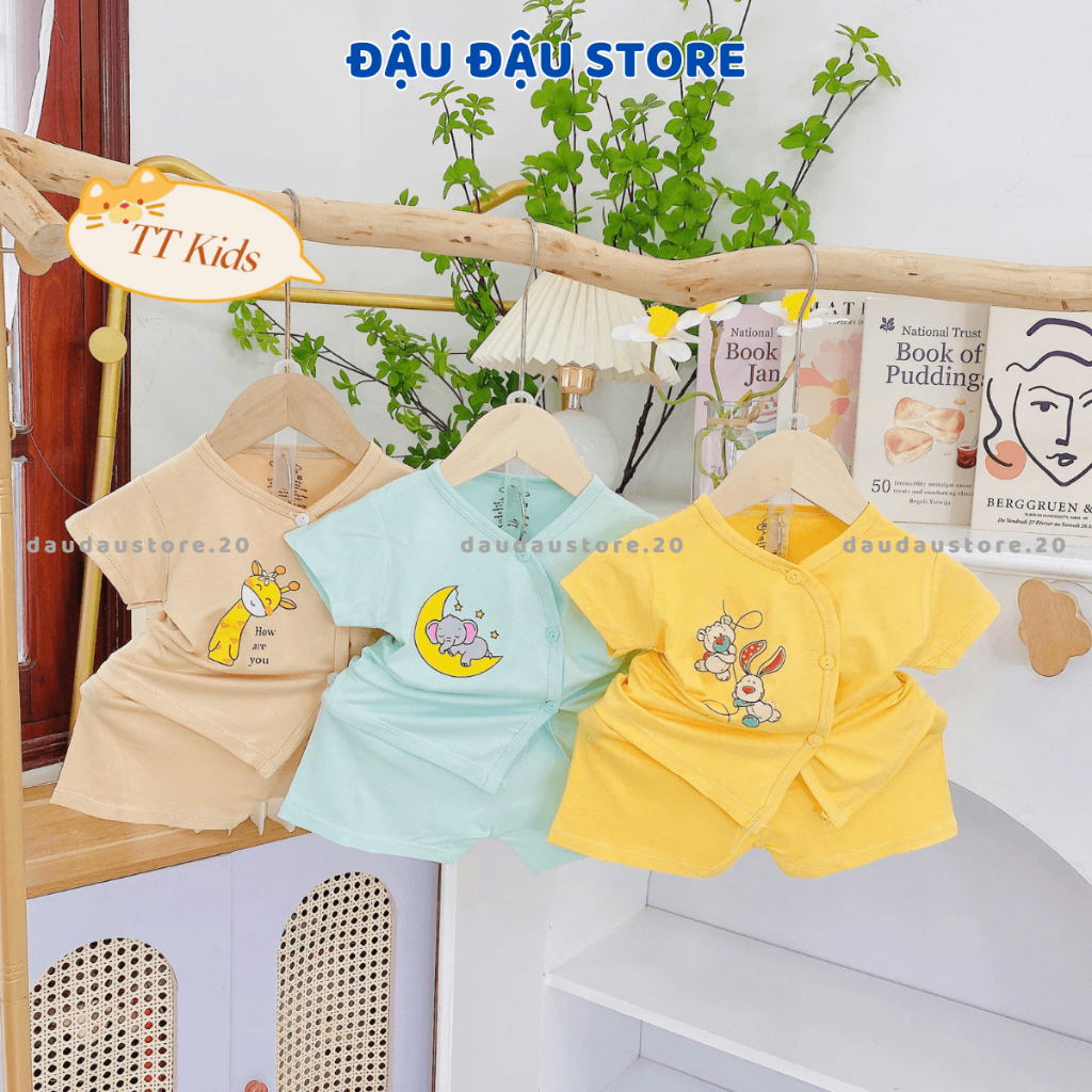 Combo 2/3/5 Bộ cộc tay vạt chéo sơ sinh thun lạnh TT mềm mịn nhiều màu cho bé trai bé gái 3-9kg TT-CL77 Đậu Đậu Store