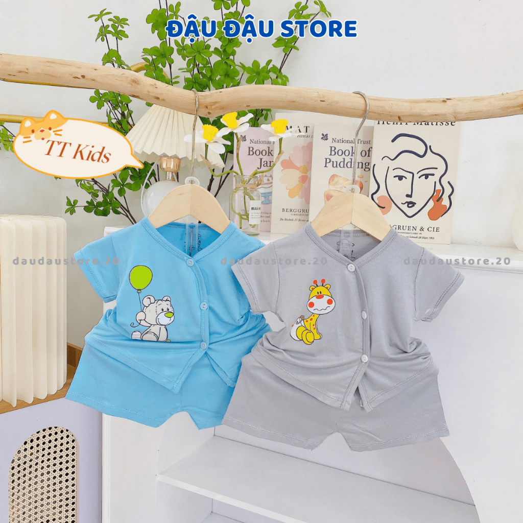 Combo 2/3/5 Bộ cộc tay vạt chéo sơ sinh thun lạnh TT mềm mịn nhiều màu cho bé trai bé gái 3-9kg TT-CL77 Đậu Đậu Store