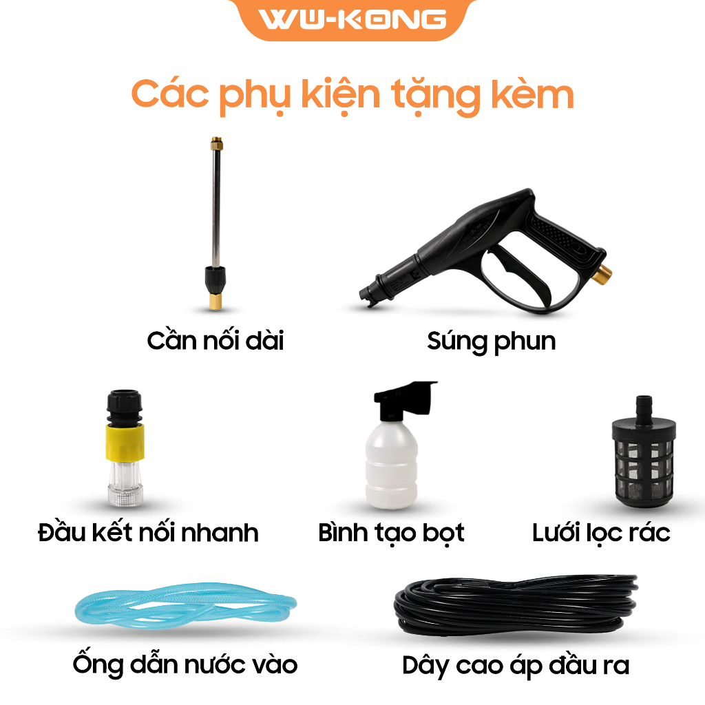 Máy rửa xe WUKONG WK-01.có chỉnh áp, có chống giật,siêu mạnh. tặng kèm bình bọt tuyết
