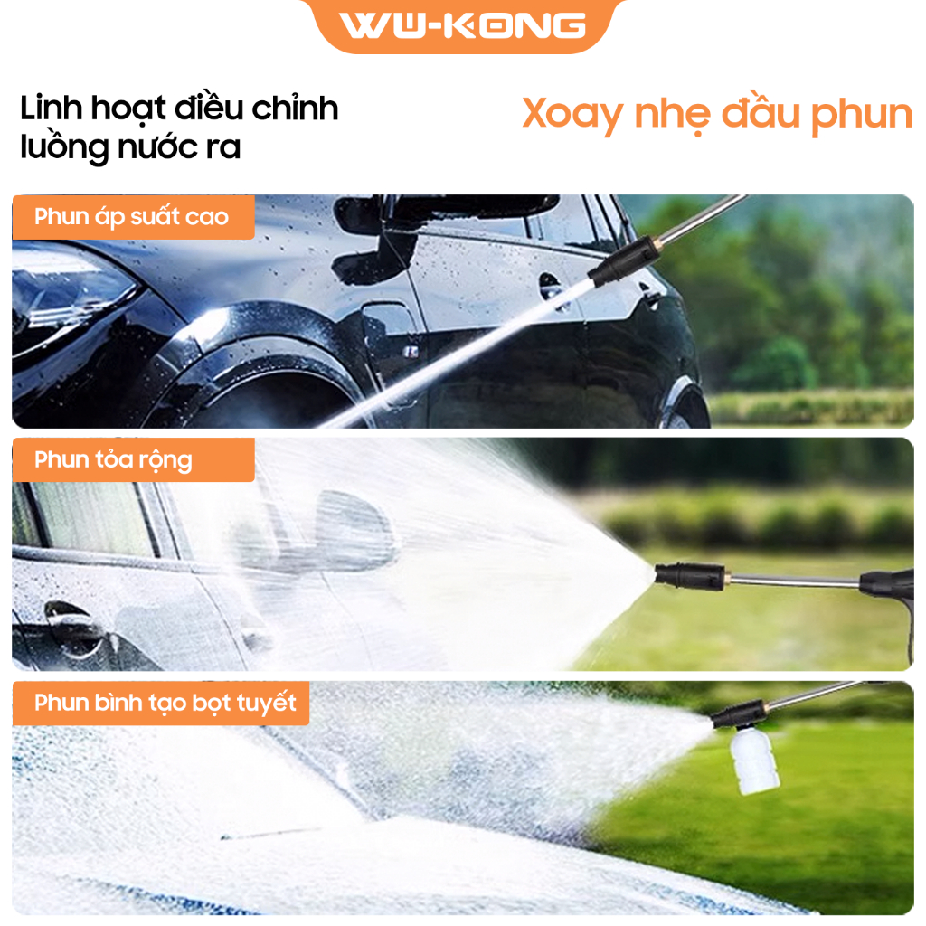 Máy rửa xe WUKONG WK-01.có chỉnh áp, có chống giật,siêu mạnh. tặng kèm bình bọt tuyết