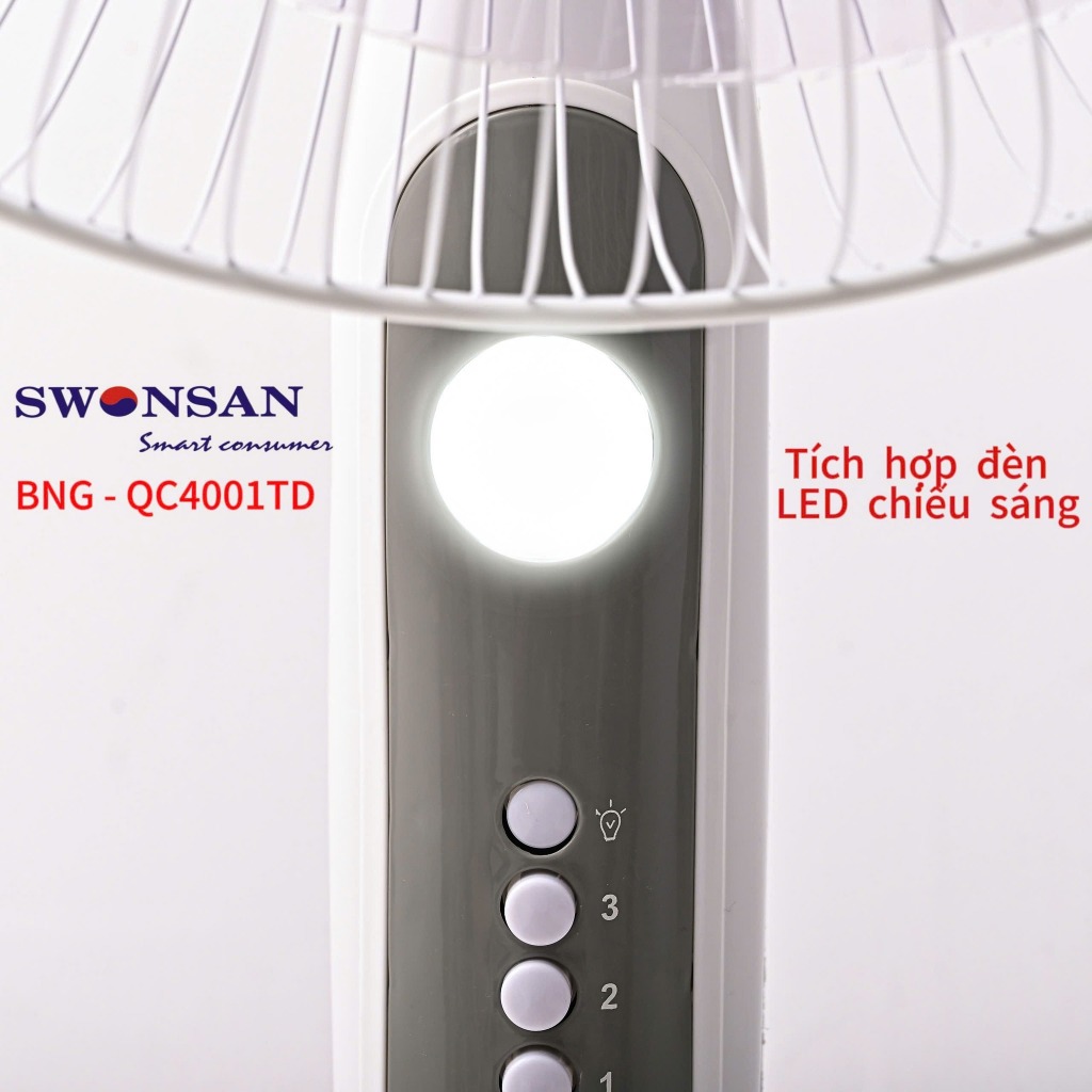 Quạt Cây KCT Sạc Tích Điện SWONSAN 12V Chính Hãng – Động Cơ Không Chổi Than, Có Đèn LED & Cổng USB