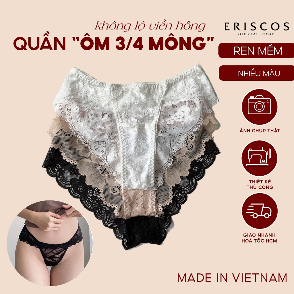 (Hoạ tiết ngẫu nhiên) Quần Lót Nữ Ren Cao Cấp Có Size Co Giãn Không Lộ Viền Hông Gợi Cảm Thoáng Mát Eriscos Thiết Kế