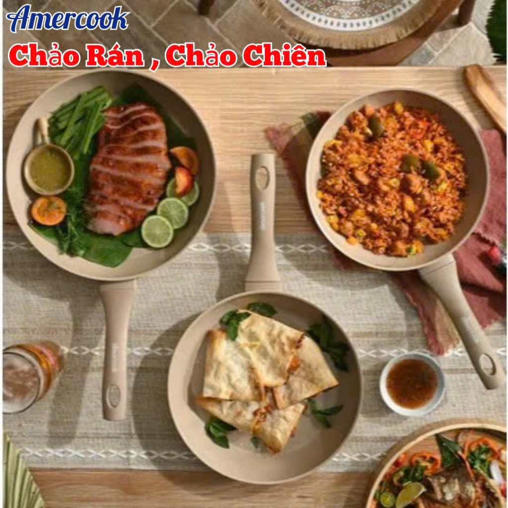 💥Chảo Rán Vân Đá Chống Dính Luna - Amercook 20cm, 24cm, 26cm, 28cm Dùng ...