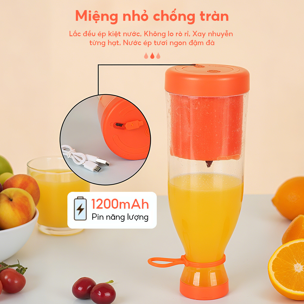 ‌Máy Ép Trái Cây Di Động 6 Lưỡi Dao USB: Thiết Kế Cầm Tay Nhỏ Gọn + Sạc Nhanh 2H - Xay Sinh Tố, Sữa Hạt Cho Gia Đình & H