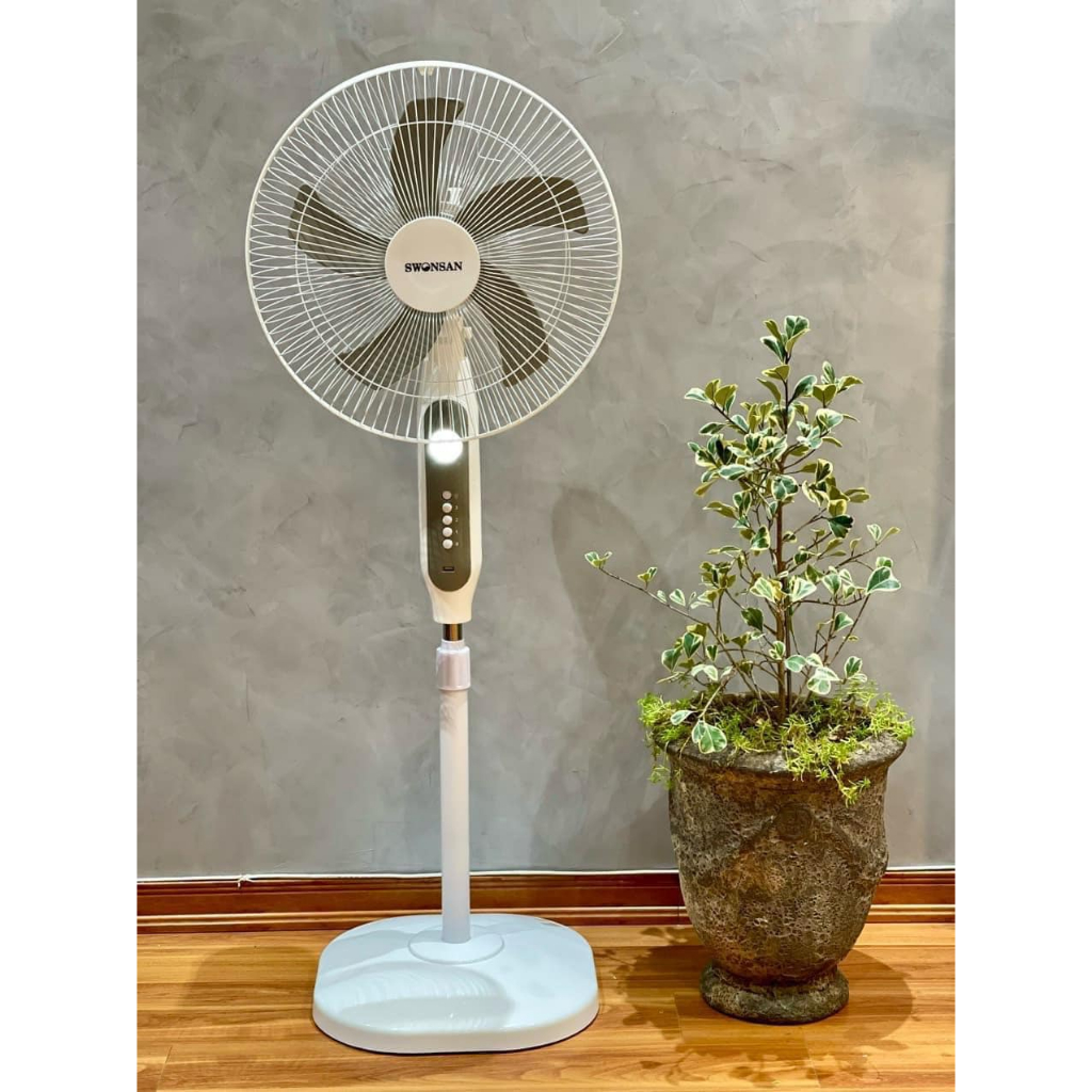 Quạt Cây Sạc Tích Điện SWONSAN CÓ CHỔI THAN Sải Cánh 40CM Có Đèn Led Chiếu Sáng, Cổng Sạc USB