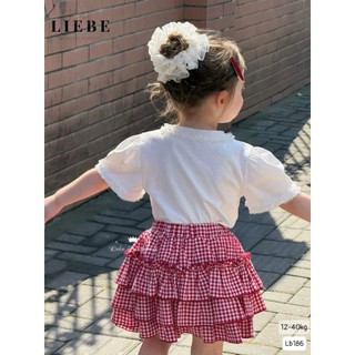 [B&G] Sét váy kitty áo trắng tay bồng kèm chân váy caro tầng dễ thương cho bé gái từ 12-45kg
