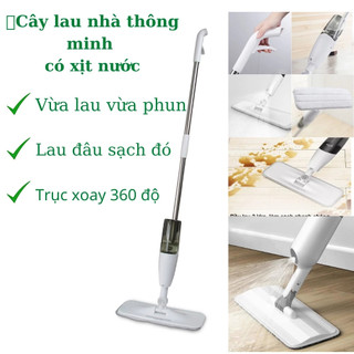 Cây Lau Nhà Phun Sương Tự Vắt Xoay 360 Độ, Chổi Lau Sàn Thông Minh Kèm Bình Xịt Nước Tiện Lợi
