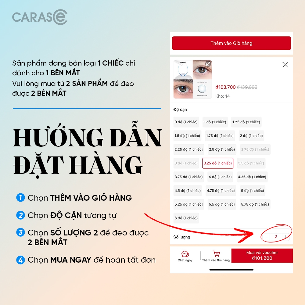 [1 chiếc] Kính áp tròng khoá ẩm 10H 3 Tháng Cận Loạn Màu Trong Suốt CARASE, Clear (Lens Cận Outlet) -