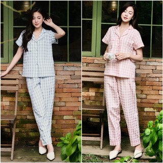 𝗛𝗮̀𝗻𝗴 𝗰𝗵𝗶́𝗻𝗵 𝗵𝗮̃𝗻𝗴 Bộ đồ ngủ mặc nhà pyjama linen kẻ form rộng - O.N WORKSHOP