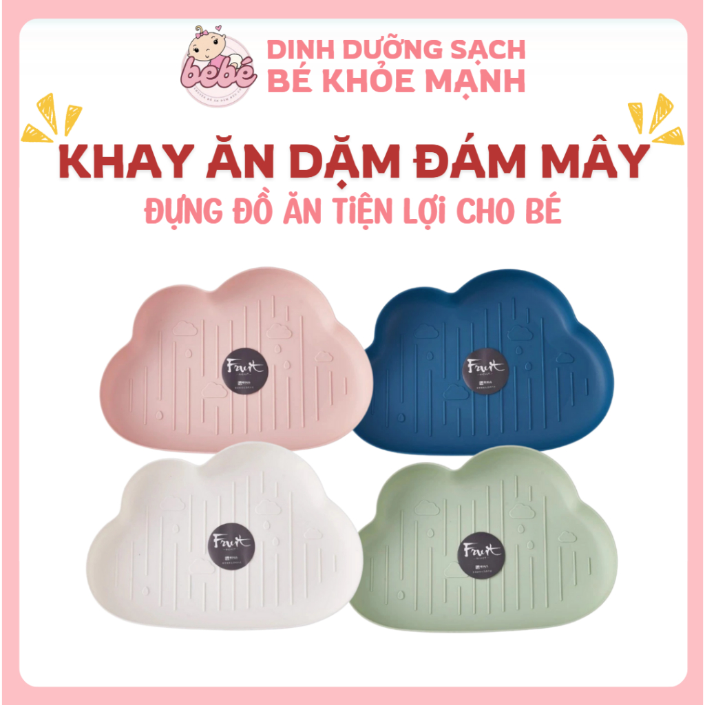 Khay ăn dặm cho bé hình đám mây ngộ nghĩnh không trơn tuột, nhựa mềm mại an toàn cho bé