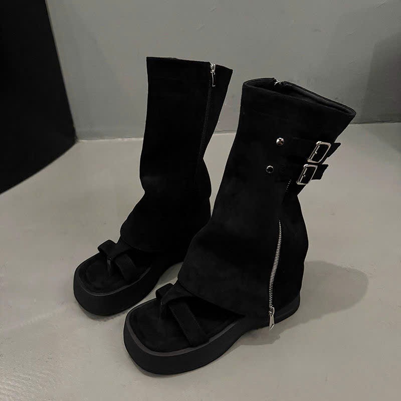 Giày Sandal Ống Quần Mũi Kẹp Đế Độn 6cm Đi Được 2 Kiểu Thời Trang Mùa Hè 2025