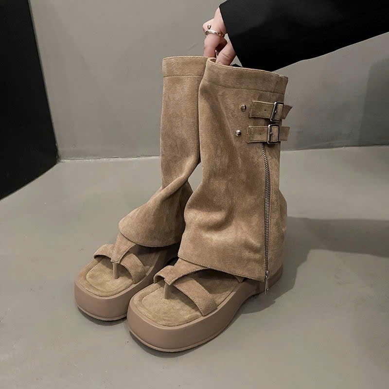 Giày Sandal Ống Quần Mũi Kẹp Đế Độn 6cm Đi Được 2 Kiểu Thời Trang Mùa Hè 2025