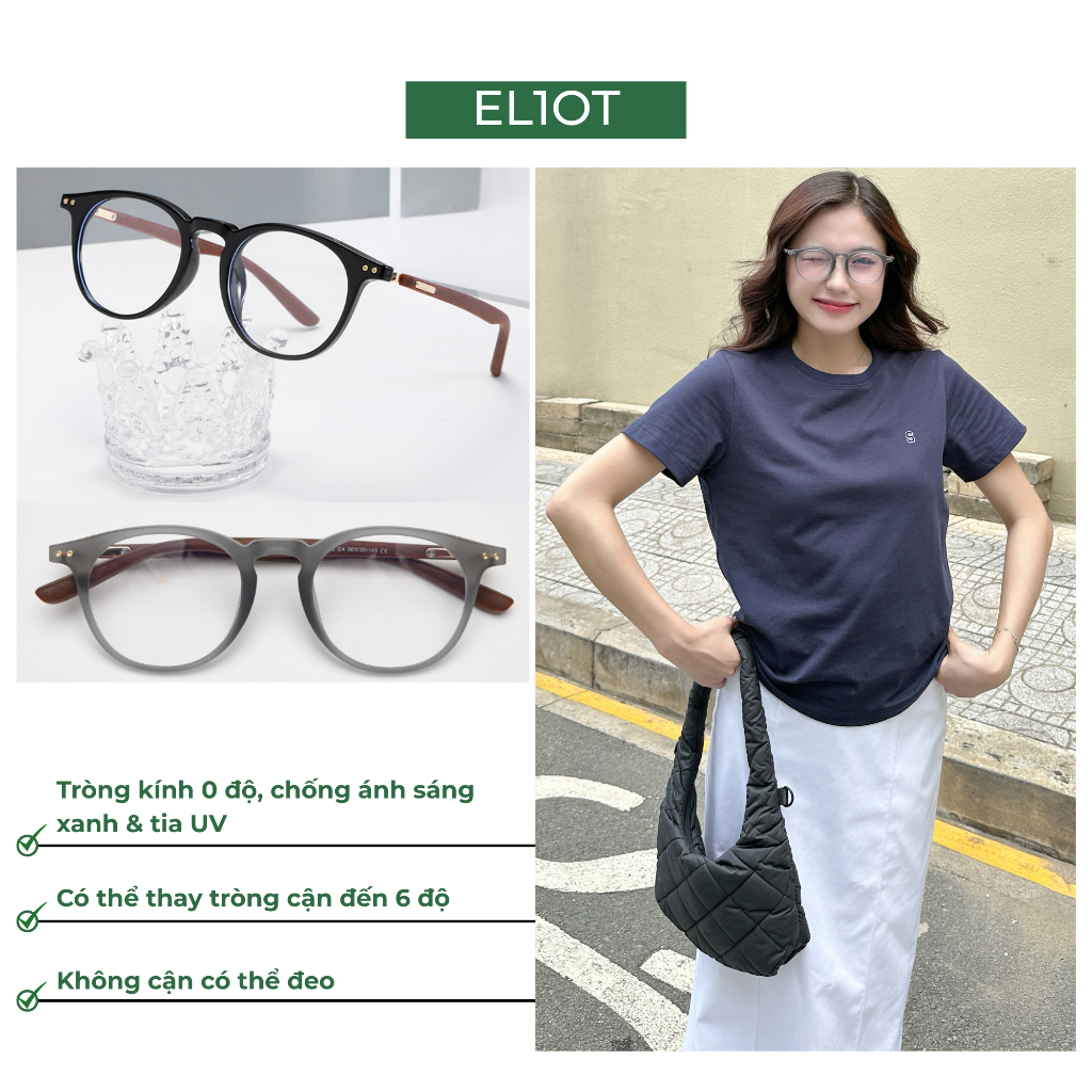 Gọng kính cận ELIOT mắt tròn chất liệu nhựa bản lề kim loại chắc chắn thời trang 363