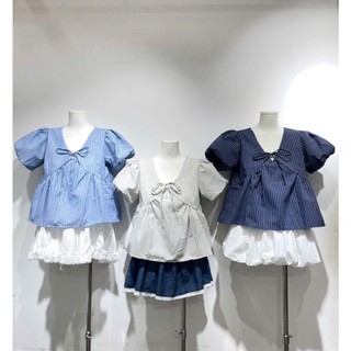 Áo babydoll kẻ sọc ty phồng siu xinh