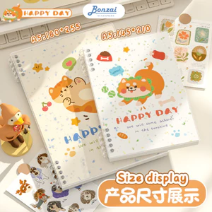 Sổ vở còng bìa lót hoạ tiết thú cưng Happy Day + Ruột Giấy BONZAI
