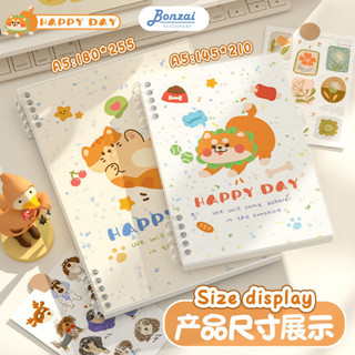 Sổ vở còng bìa lót hoạ tiết thú cưng Happy Day + Ruột Giấy BONZAI