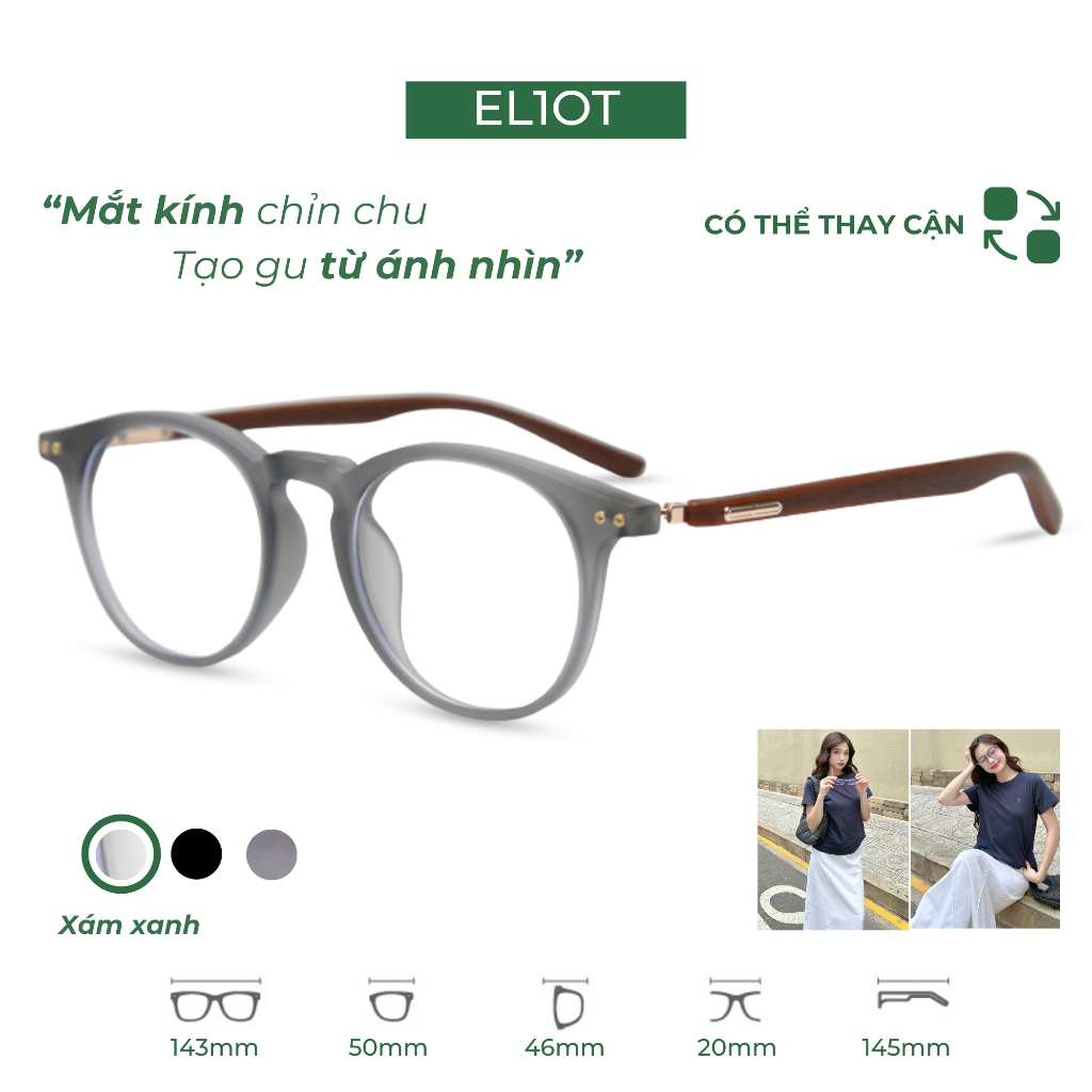 Gọng kính cận ELIOT mắt tròn chất liệu nhựa bản lề kim loại chắc chắn thời trang 363