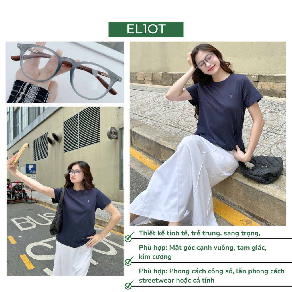 Gọng kính cận ELIOT mắt tròn chất liệu nhựa bản lề kim loại chắc chắn thời trang 363