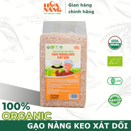 Gạo nàng keo xát dối hữu cơ Hoa Nắng khô cơm, ngọt hậu dùng nấu cơm, nấu cháo trọng lượng 1kg