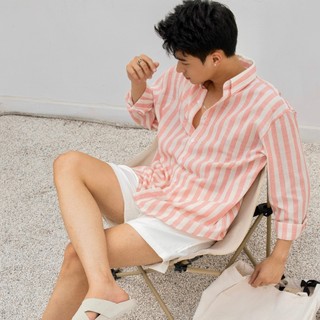 Áo Sơ Mi nam cộc tay Kẻ sọc Kelly Chất Đũi thô thoáng mát chống nhăn form rộng hằng ngày đi chơi đi biển Avocado