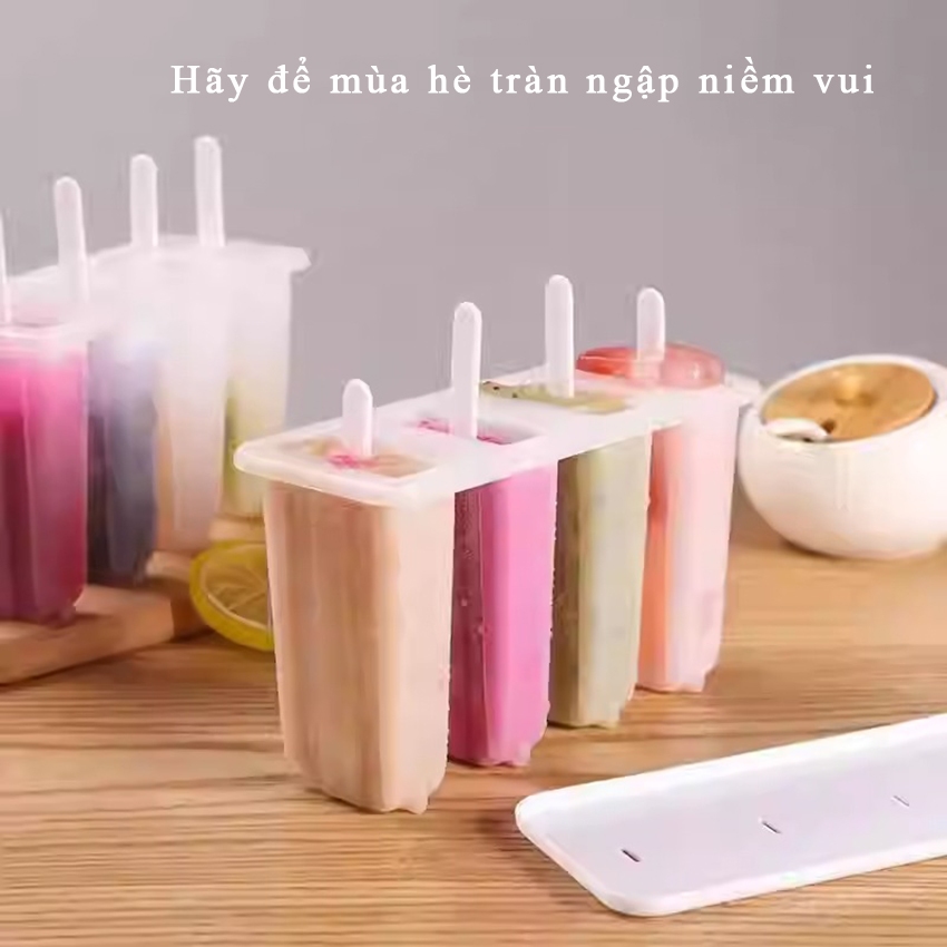 Khay làm kem que MEIT bằng nhựa pp cấp thực phẩm, Khuôn làm kem que làm đá 4 ngăn tại nhà dung tích lớn tiện lợi