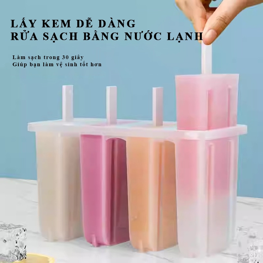 Khay làm kem que MEIT bằng nhựa pp cấp thực phẩm, Khuôn làm kem que làm đá 4 ngăn tại nhà dung tích lớn tiện lợi