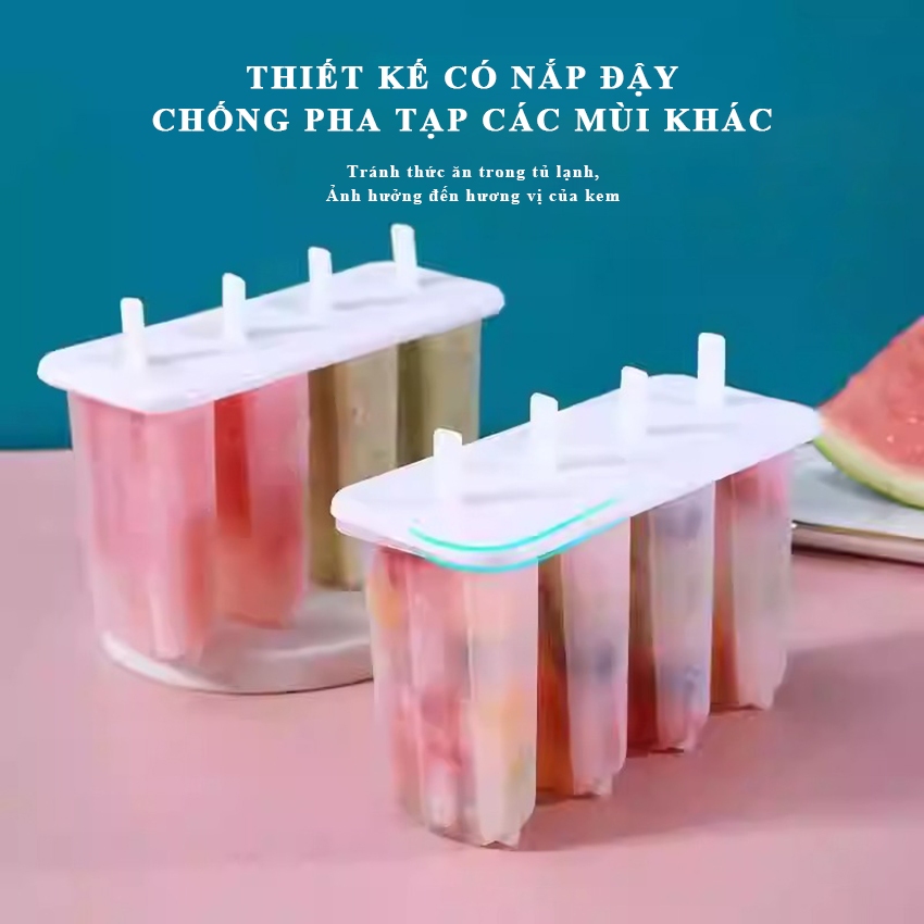 Khay làm kem que MEIT bằng nhựa pp cấp thực phẩm, Khuôn làm kem que làm đá 4 ngăn tại nhà dung tích lớn tiện lợi