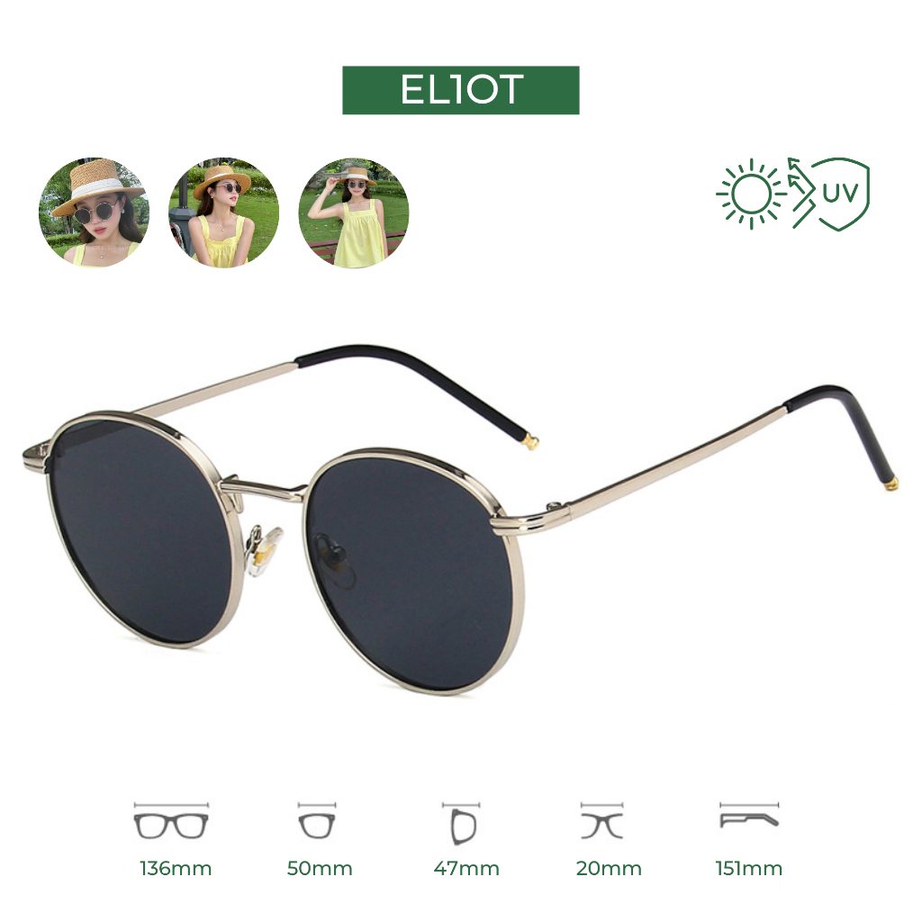 Kính râm mắt tròn ELIOT tròng kính chống tia UV400 kiểu dáng thời trang phù hợp cả nam và nữ 915