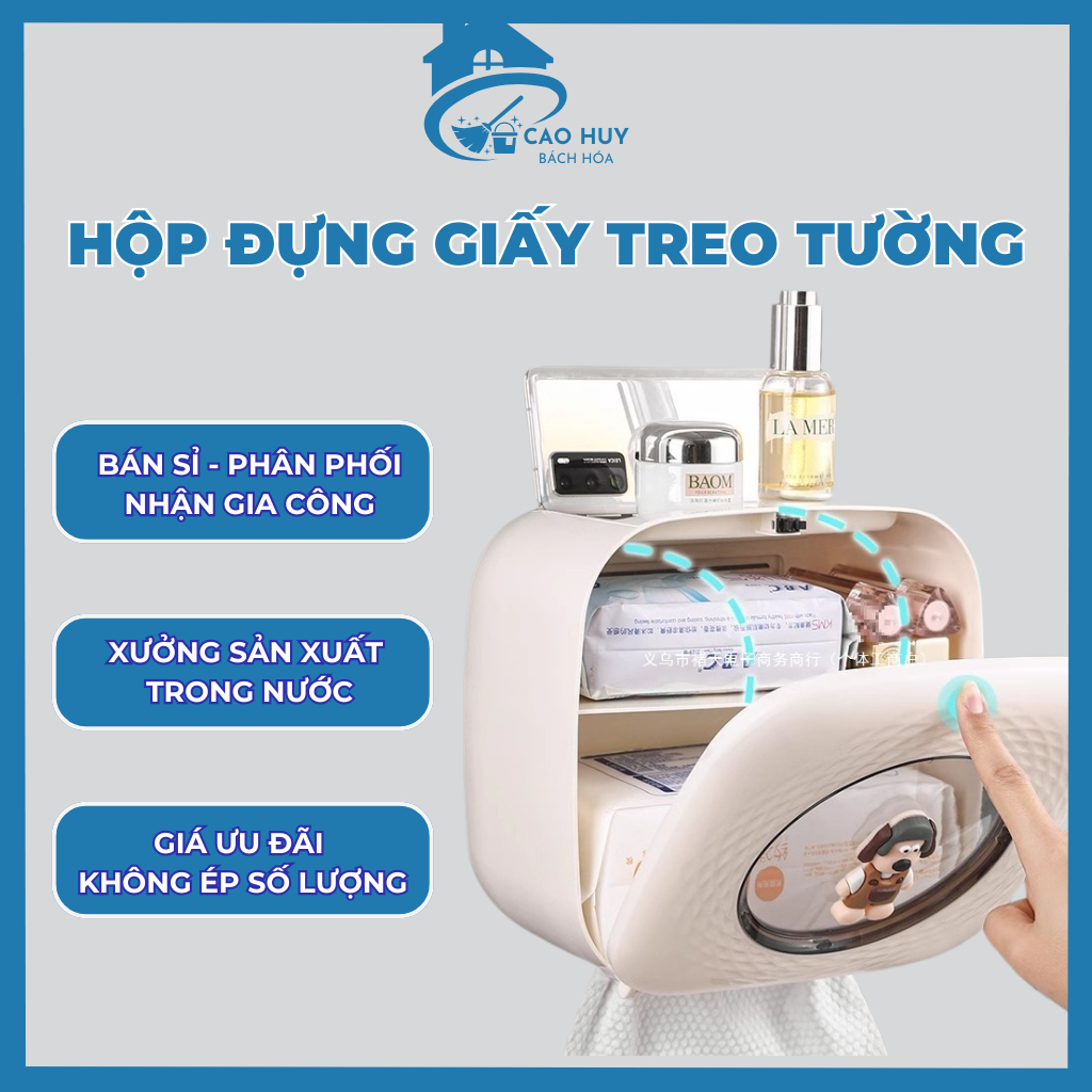 Hộp Đựng Giấy Cuộn Treo Tường Hình Thú – Có Ngăn Chứa Đồ, Nắp Bấm Chống Nước